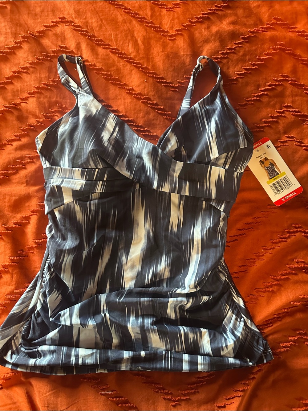 Anne Cole Navy and White Patterned Tankini Top